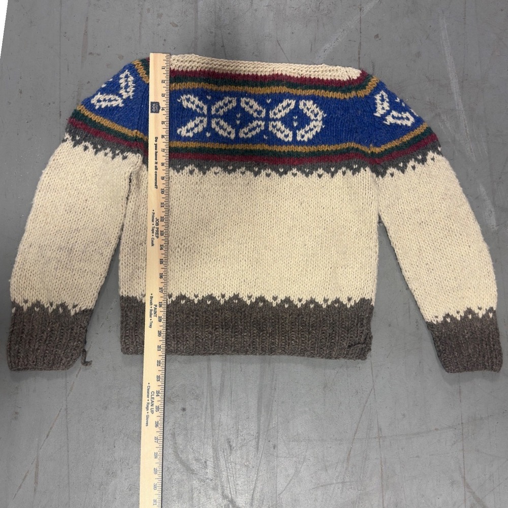 Handmade Nordic Fair Isle Alpaca Wool Knit Sweater Cream Chunky Pullover - Picture 3 of 6